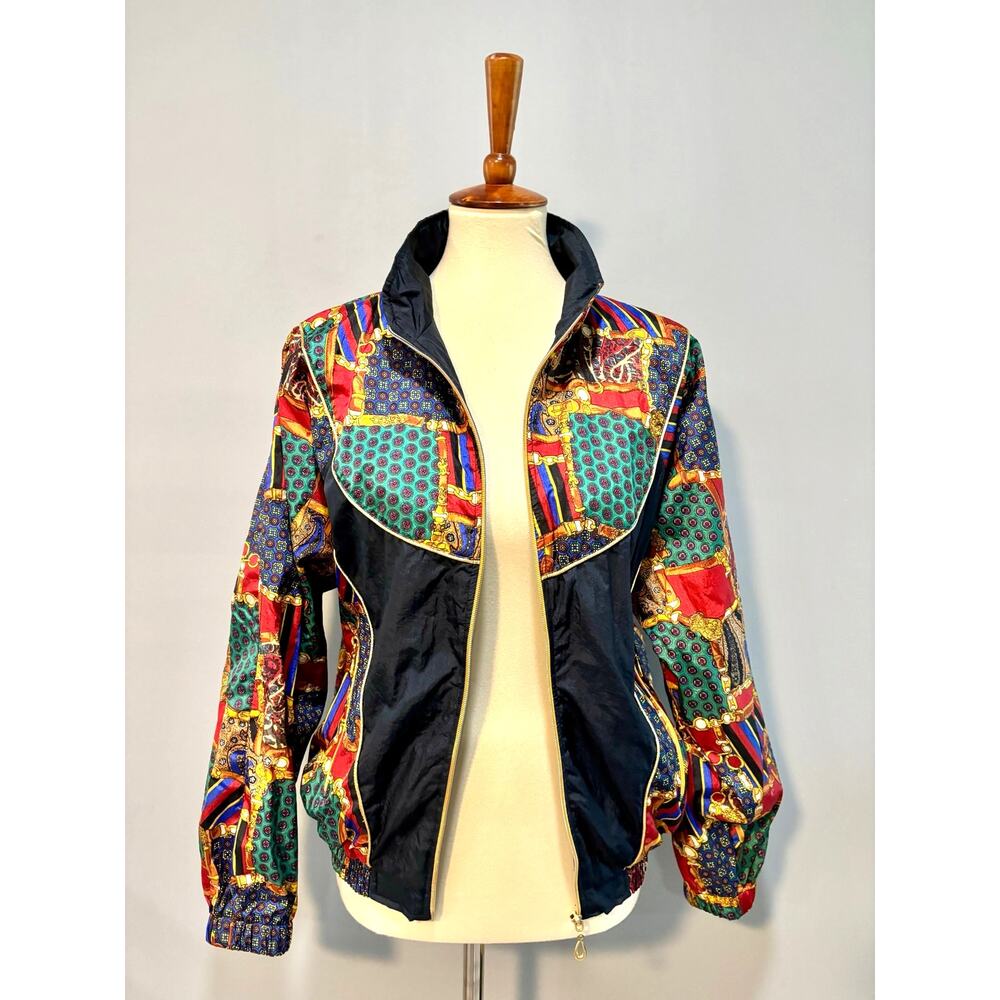 Vintage VOS Sports 90s Graphic Print Track Jacket Size Small Retro Windbreaker